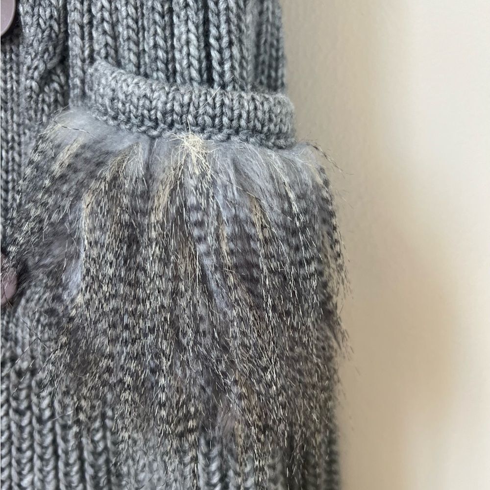 Sioni Y2K Faux Fur Cable Knit Longline Wool Blend Sweater Vest Cardigan SZ XL - Picture 7 of 16